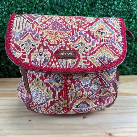 Sakroots Artist Circle Convertible Backpack Red Peace Love Bag Tote Travel - Picture 1 of 12